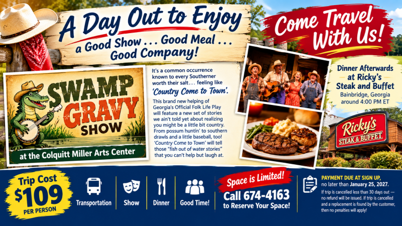 picture showing Swamp Gravy show and steakhouse entree